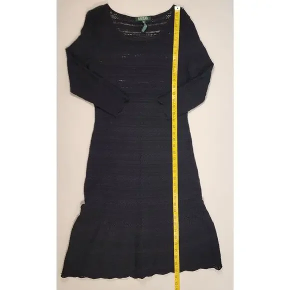 Lauren Ralph Lauren Petite Knit Dress Black A-Line 3/4 Sleeve PM - Picture 3 of 8